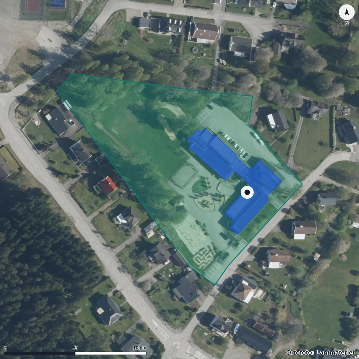 Aerial view of Vegby skola, orthophoto from Lantmäteriet