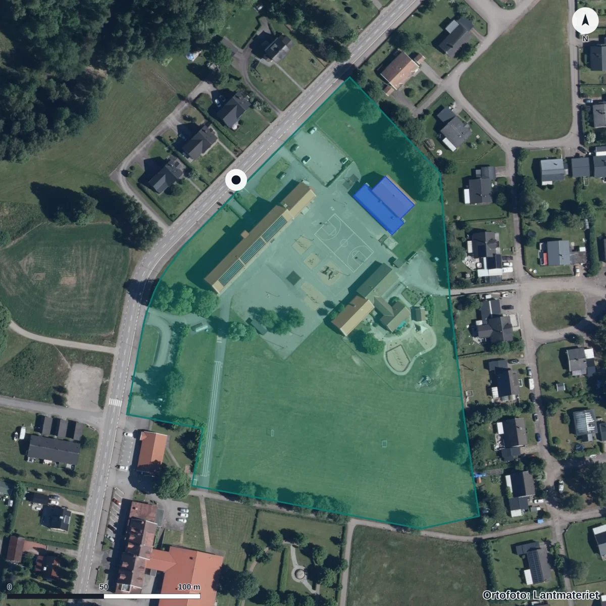 Aerial view of Unnaryds skola, orthophoto from Lantmäteriet