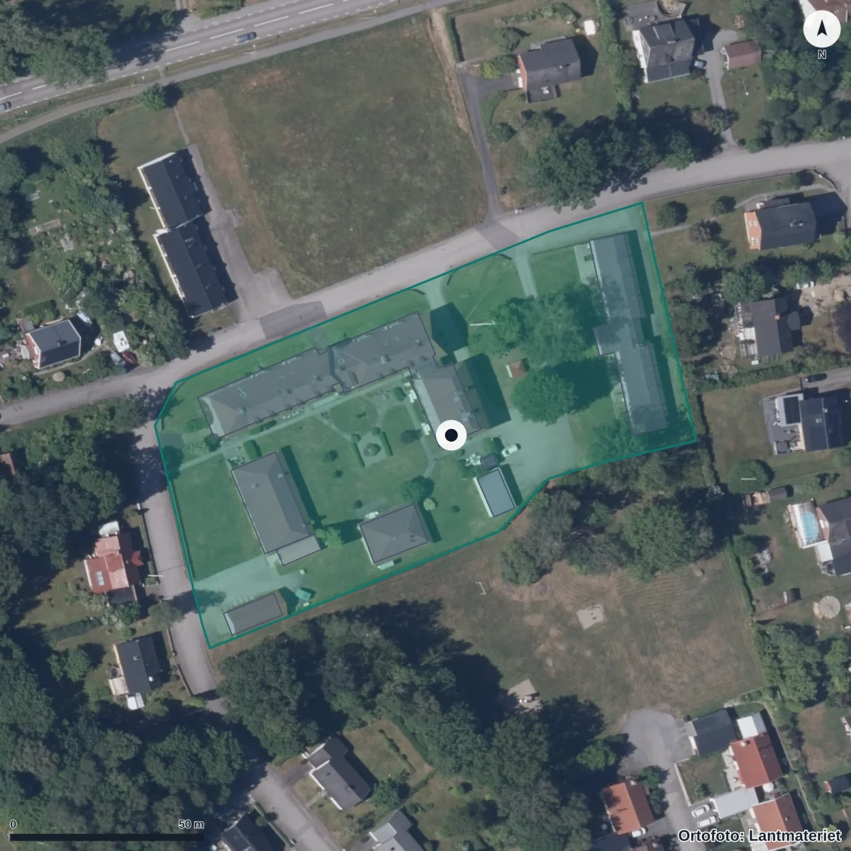 Aerial view of Urshultsskolan, orthophoto from Lantmäteriet