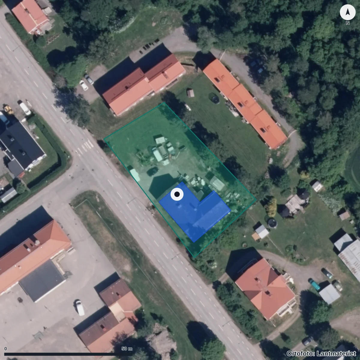 Aerial view of Tundalssskolan, orthophoto from Lantmäteriet