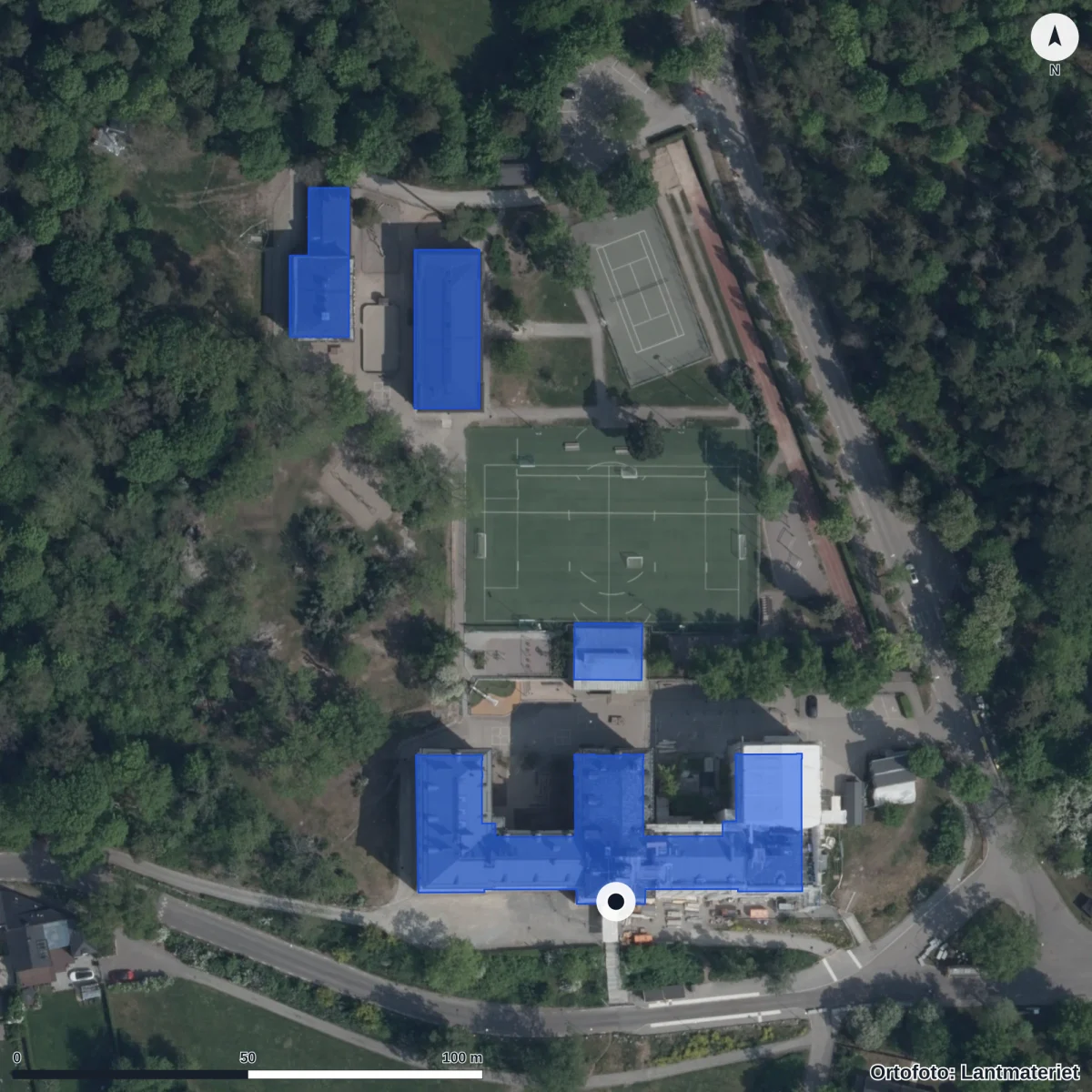 Aerial view of Campus Manilla Utbildning AB, orthophoto from Lantmäteriet