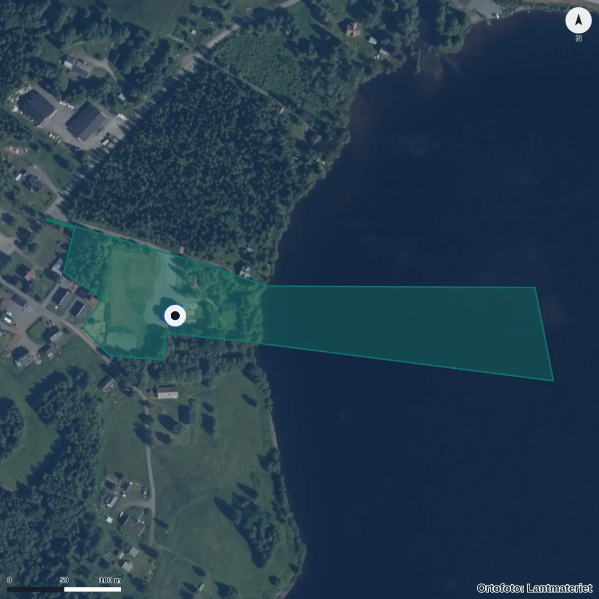 Aerial view of Valsjöbyns skola, orthophoto from Lantmäteriet