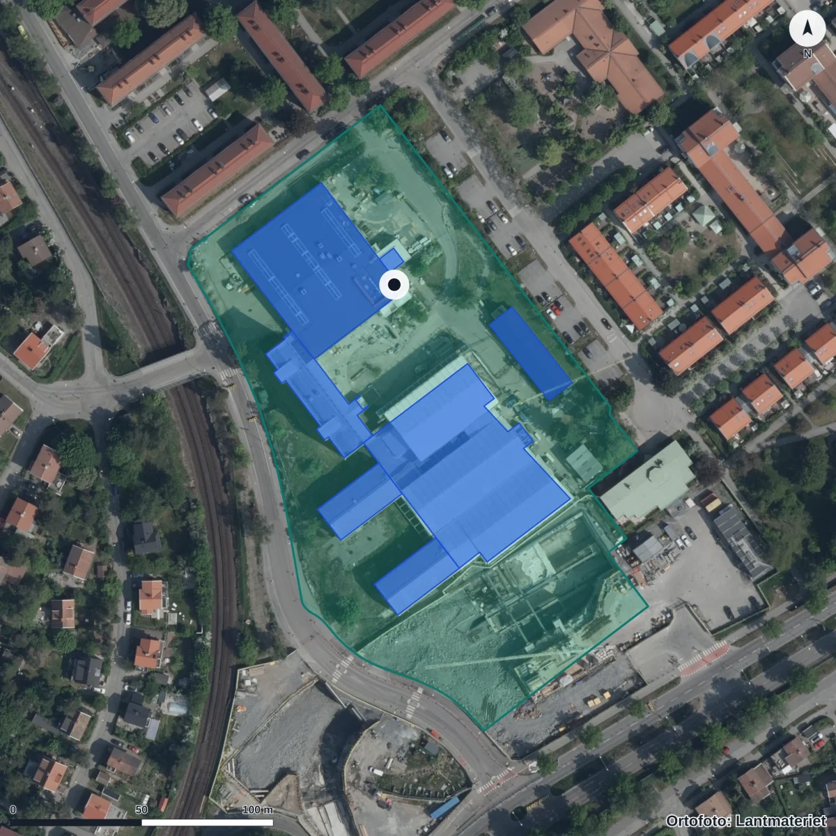 Aerial view of Betty Petterssons gymnasium, orthophoto from Lantmäteriet