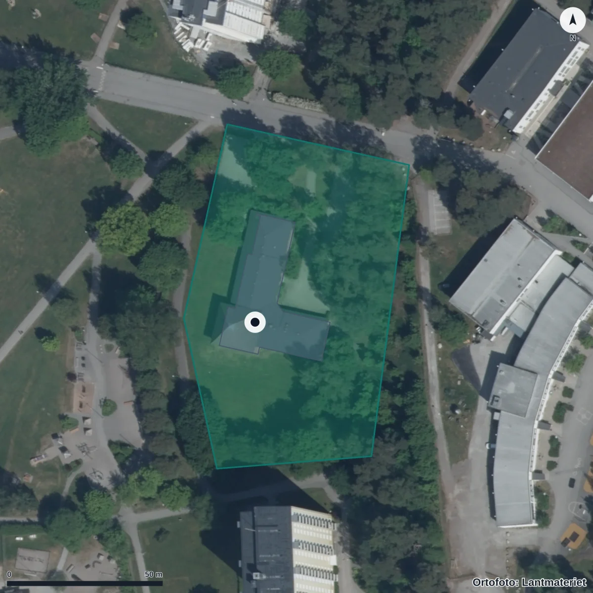 Aerial view of Internationella Engelska Skolan Södertälje, orthophoto from Lantmäteriet