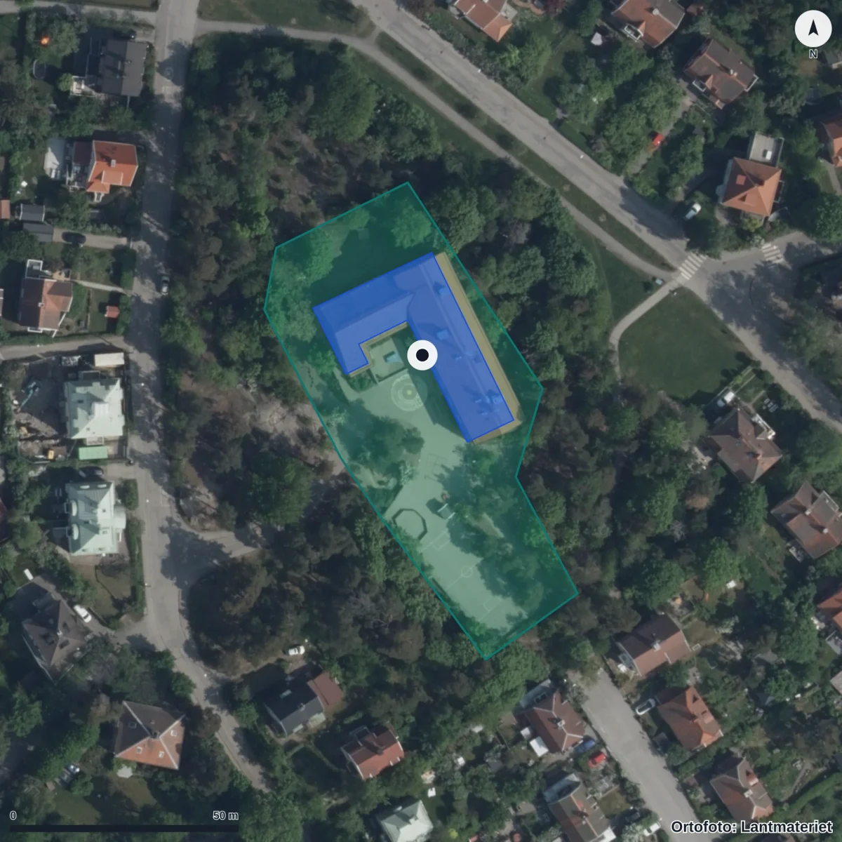 Aerial view of Innovitaskolan Enskede, orthophoto from Lantmäteriet
