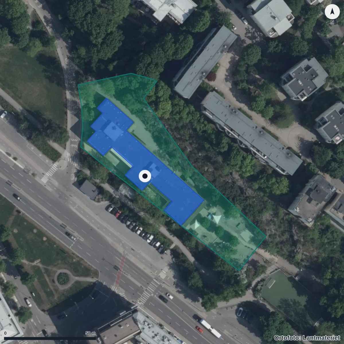 Aerial view of Engelska skolan norr, orthophoto from Lantmäteriet