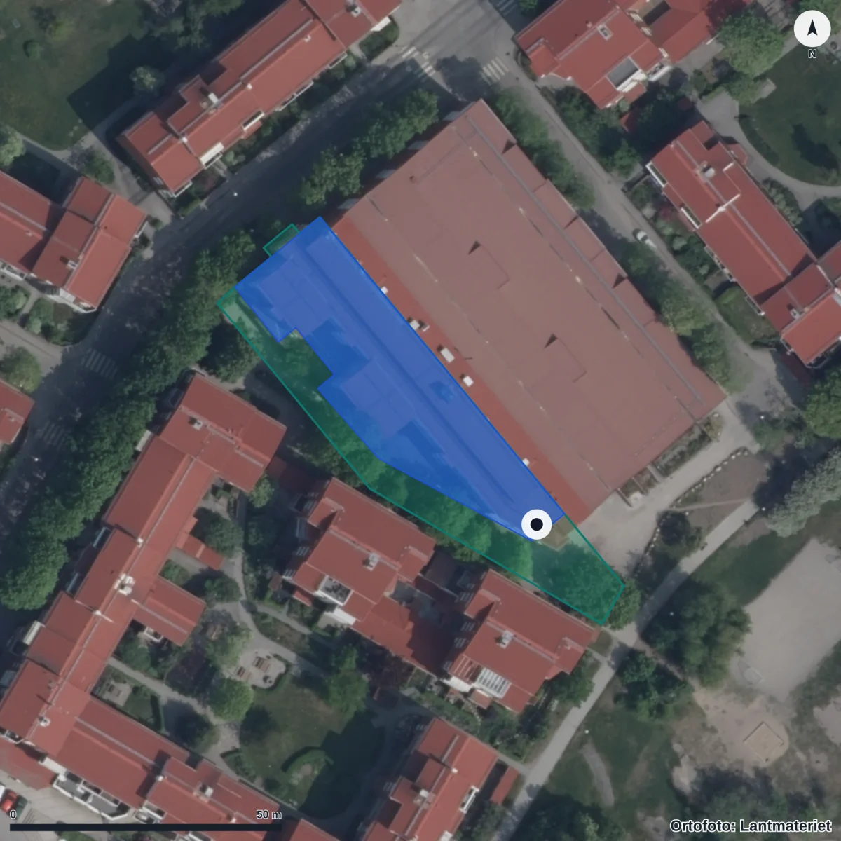 Aerial view of Engelska skolan Gondolen, orthophoto from Lantmäteriet