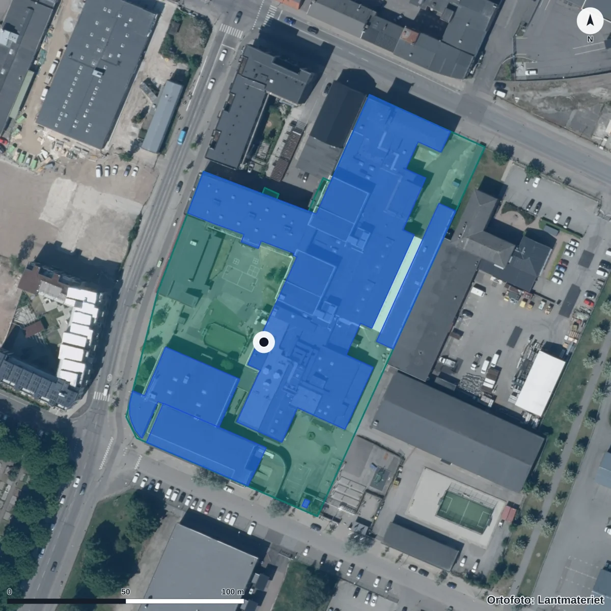 Flygbild över JENSEN grundskola Malmö F-6, ortofoto från Lantmäteriet