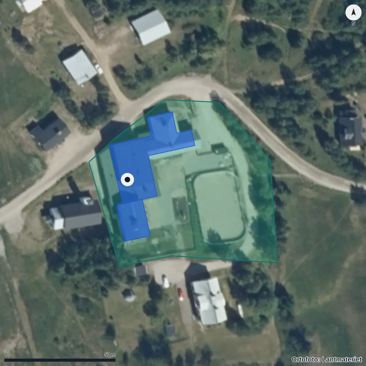 Flygbild över Övre Soppero skola, ortofoto från Lantmäteriet