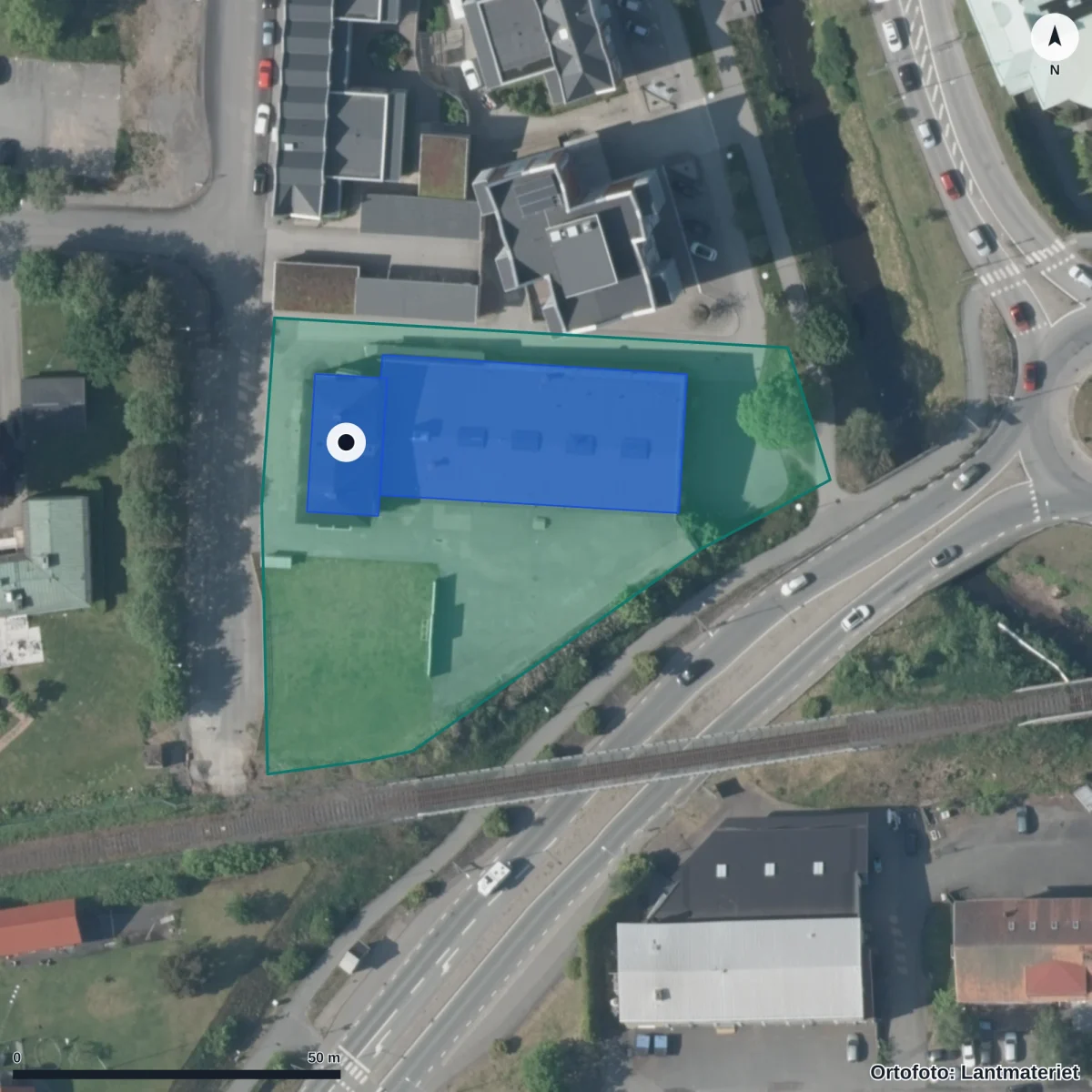 Flygbild över Broarps skola, ortofoto från Lantmäteriet