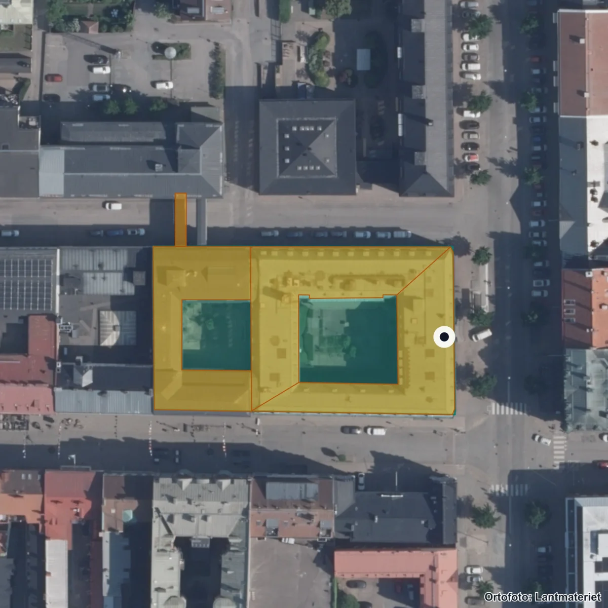 Aerial view of Mikael Elias Gymnasium, Karlskrona, orthophoto from Lantmäteriet