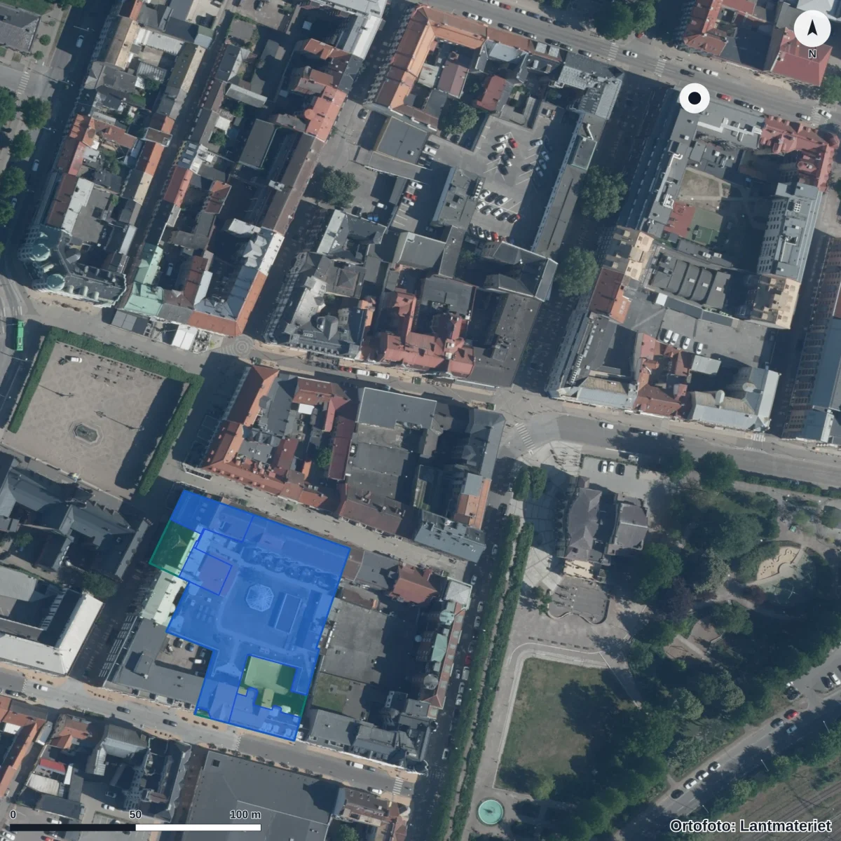Flygbild över Vuxenutbildning, ortofoto från Lantmäteriet