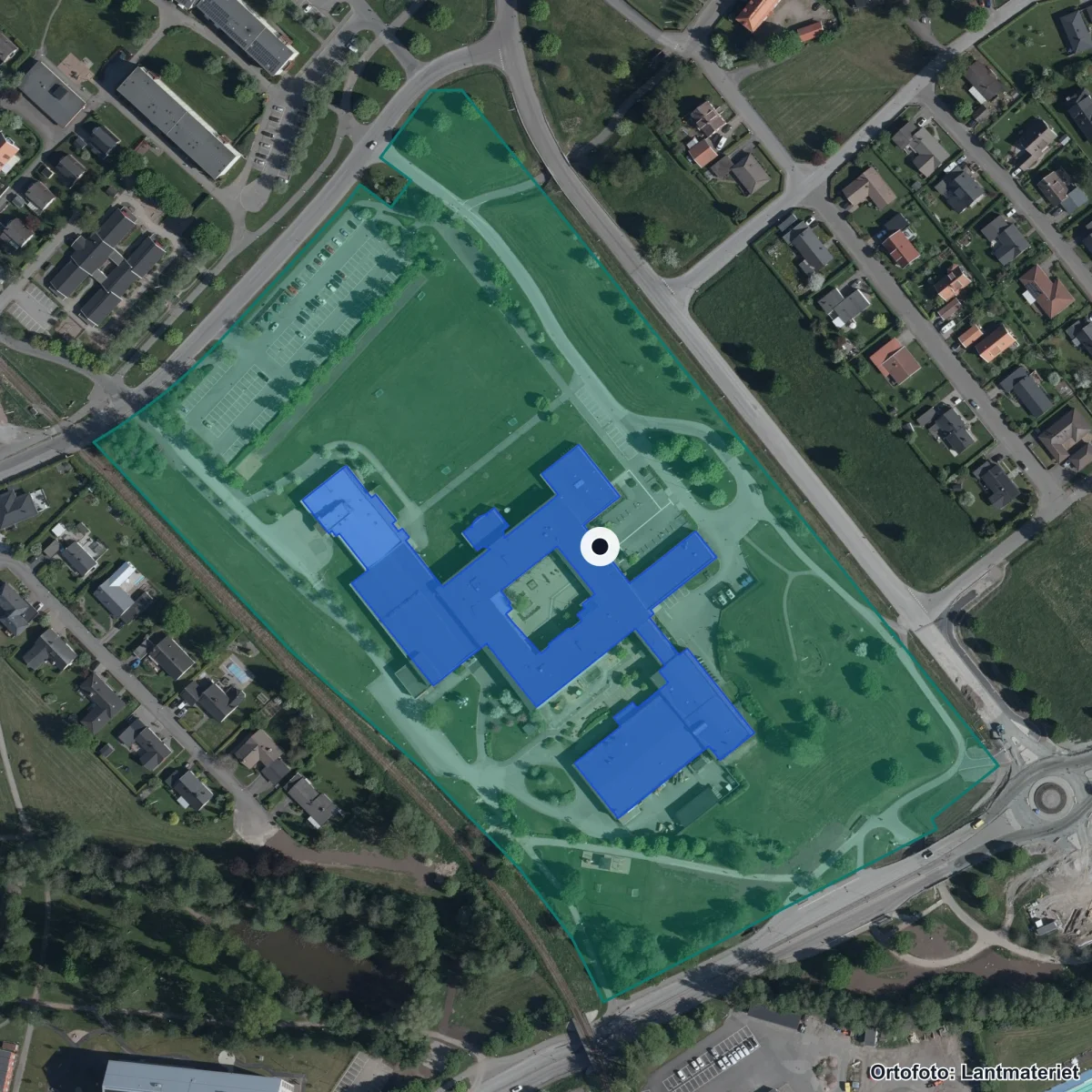 Aerial view of Katedralskolan, orthophoto from Lantmäteriet