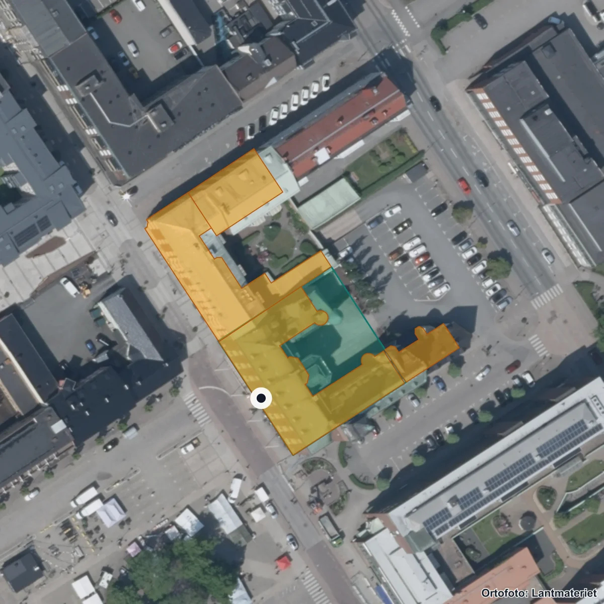 Flygbild över Elevhälsans ro, ortofoto från Lantmäteriet