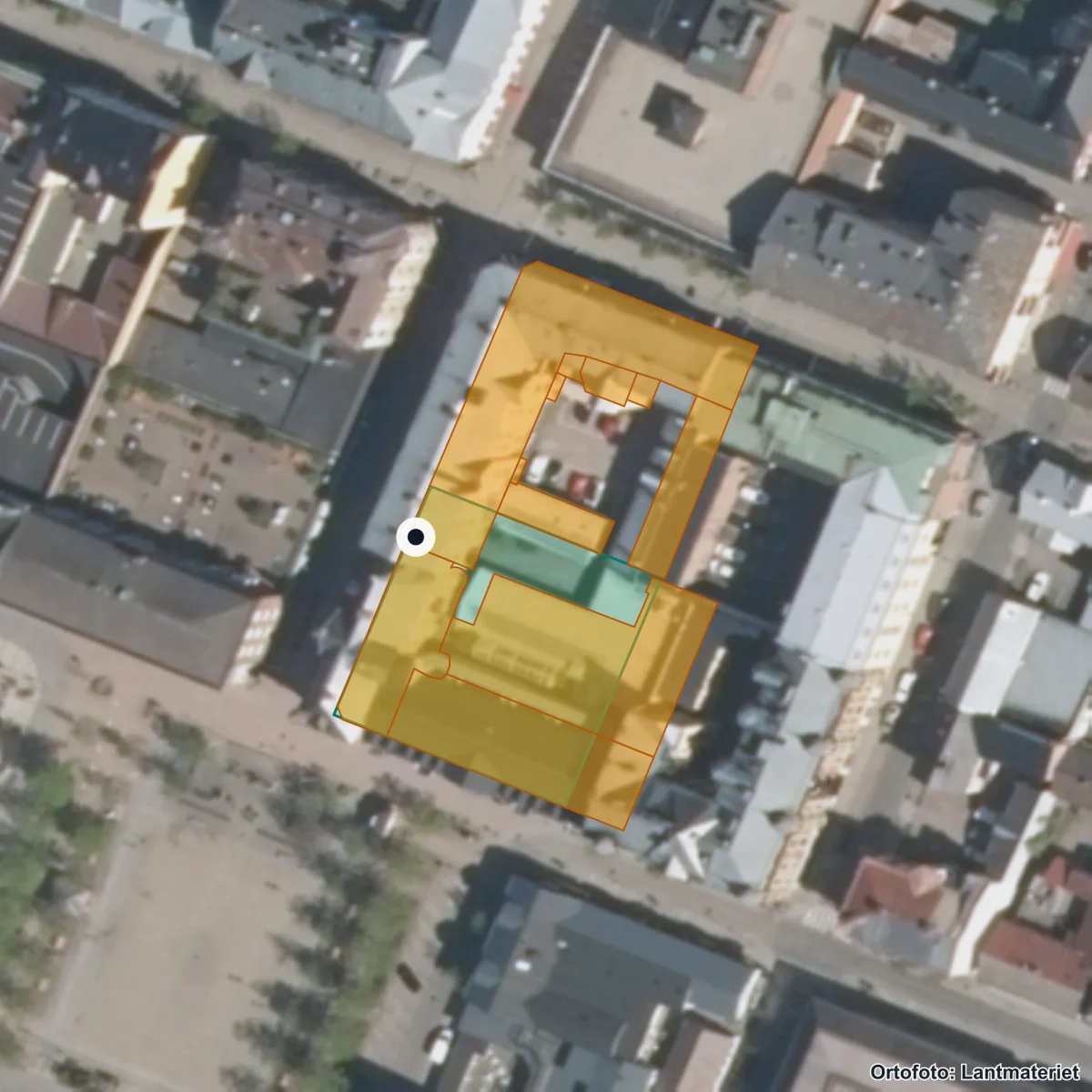 Flygbild över Arvika Näringslivscentrum, ortofoto från Lantmäteriet