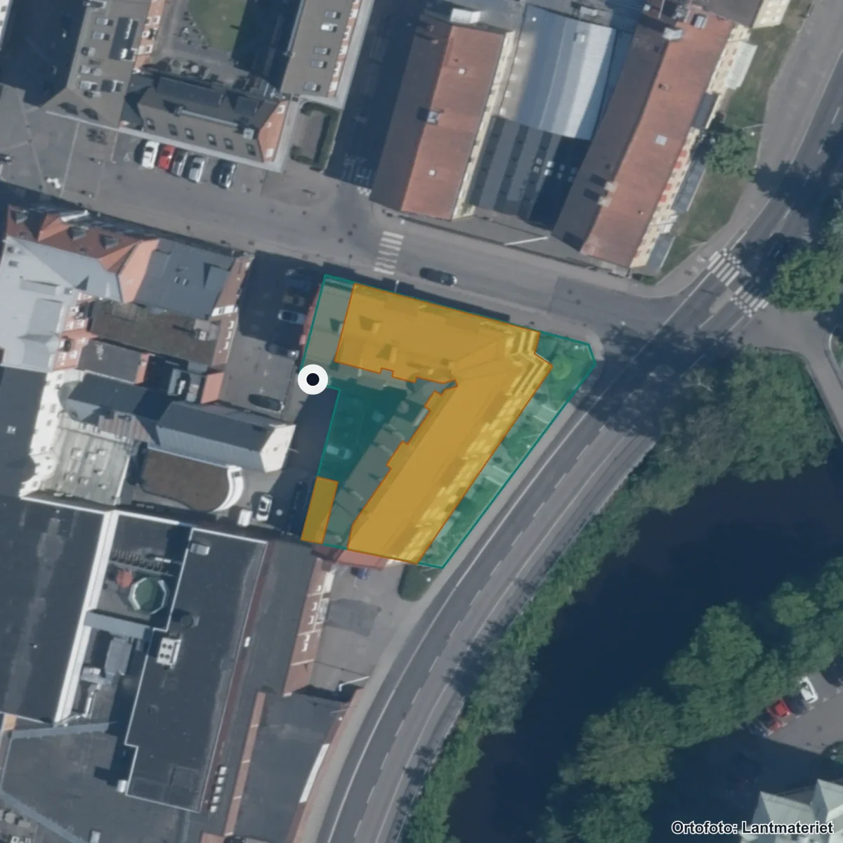 Flygbild över Toftaskolan, ortofoto från Lantmäteriet