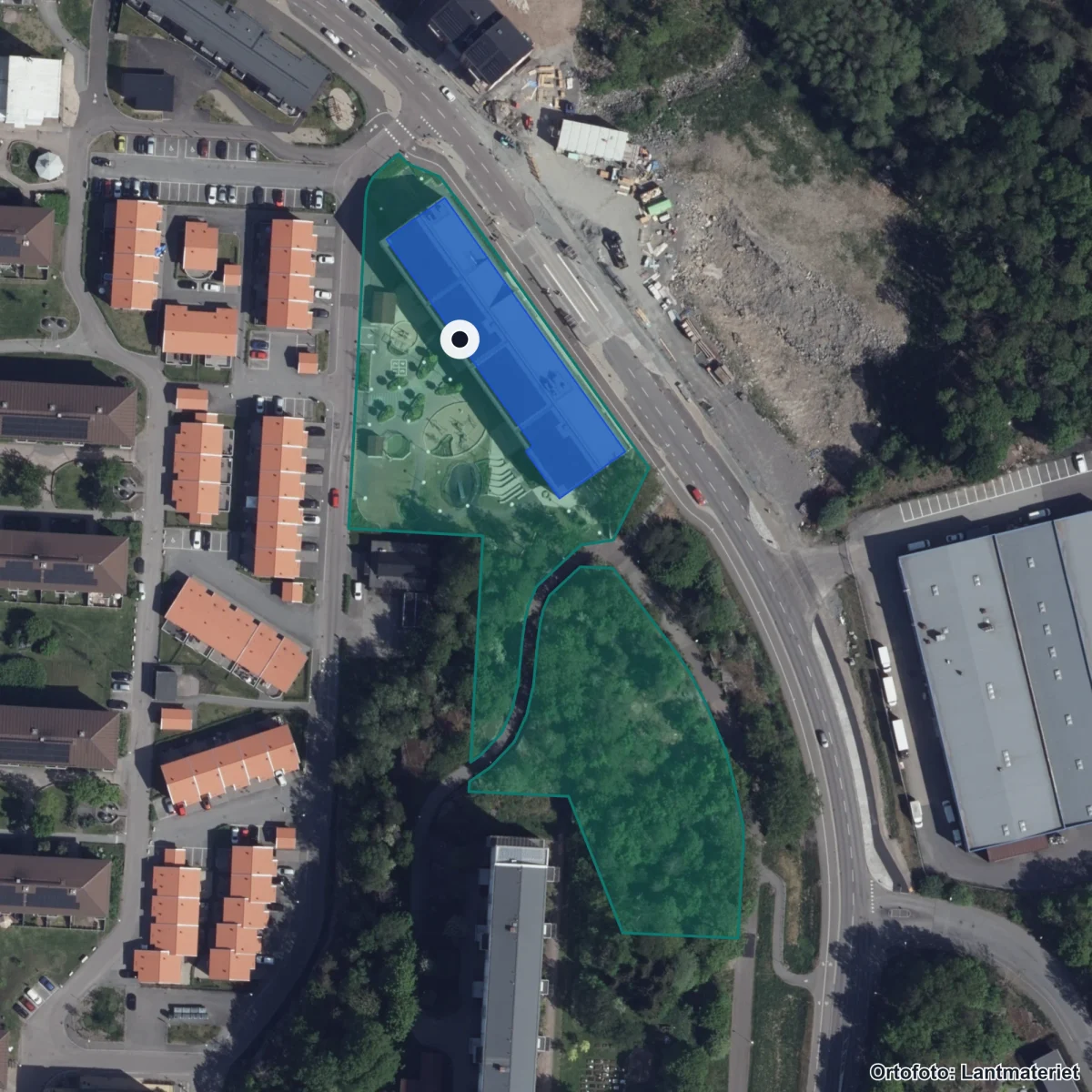 Aerial view of Lilla Gårdstensskolan, orthophoto from Lantmäteriet