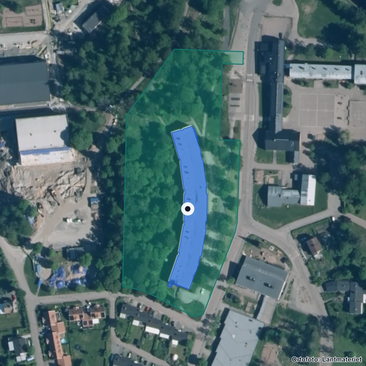 Aerial view of Spångbergsgymnasiet, orthophoto from Lantmäteriet