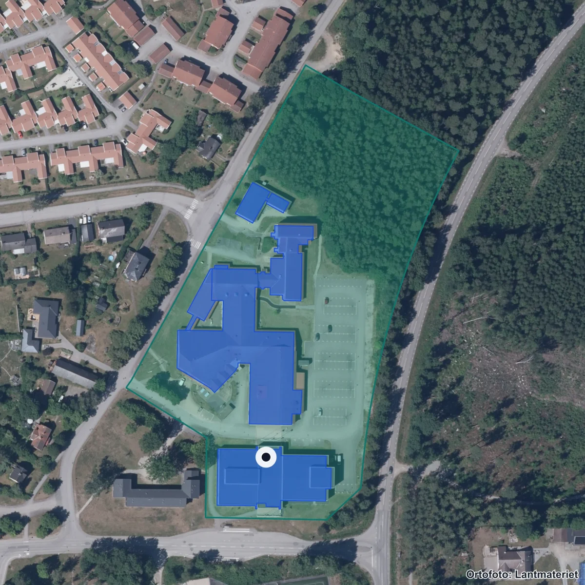 Aerial view of Academy of Music and Business Tingsryd, orthophoto from Lantmäteriet