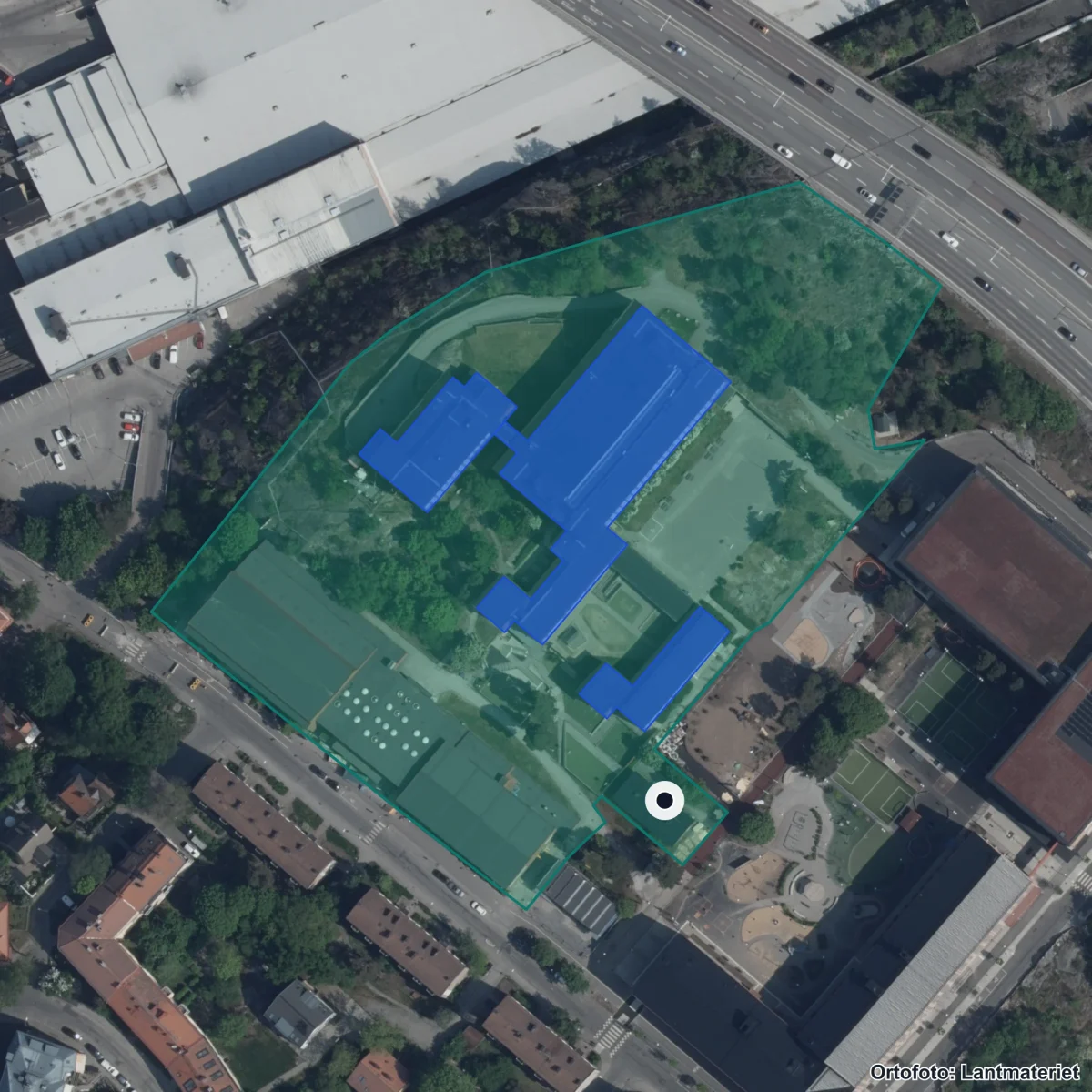 Aerial view of Midsommarkransens gy, orthophoto from Lantmäteriet