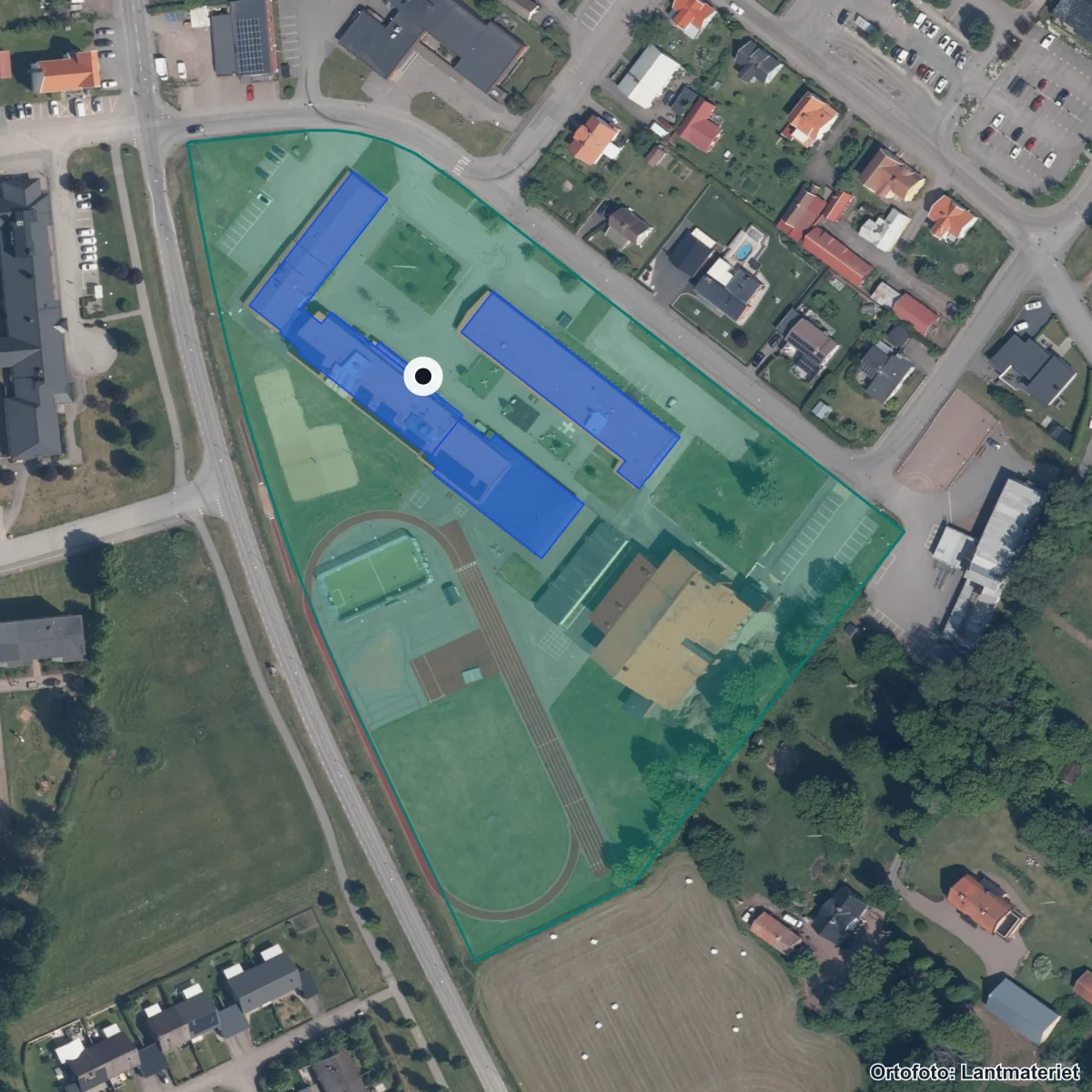 Flygbild över Lysingskolan, ortofoto från Lantmäteriet