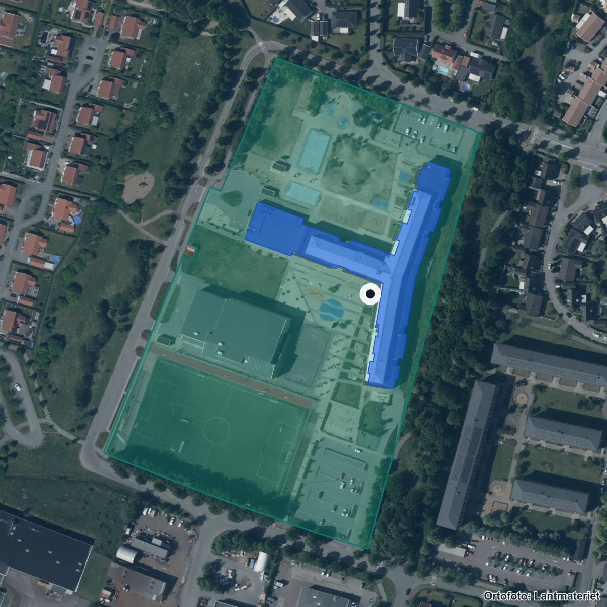 Flygbild över Västervångskolan, ortofoto från Lantmäteriet