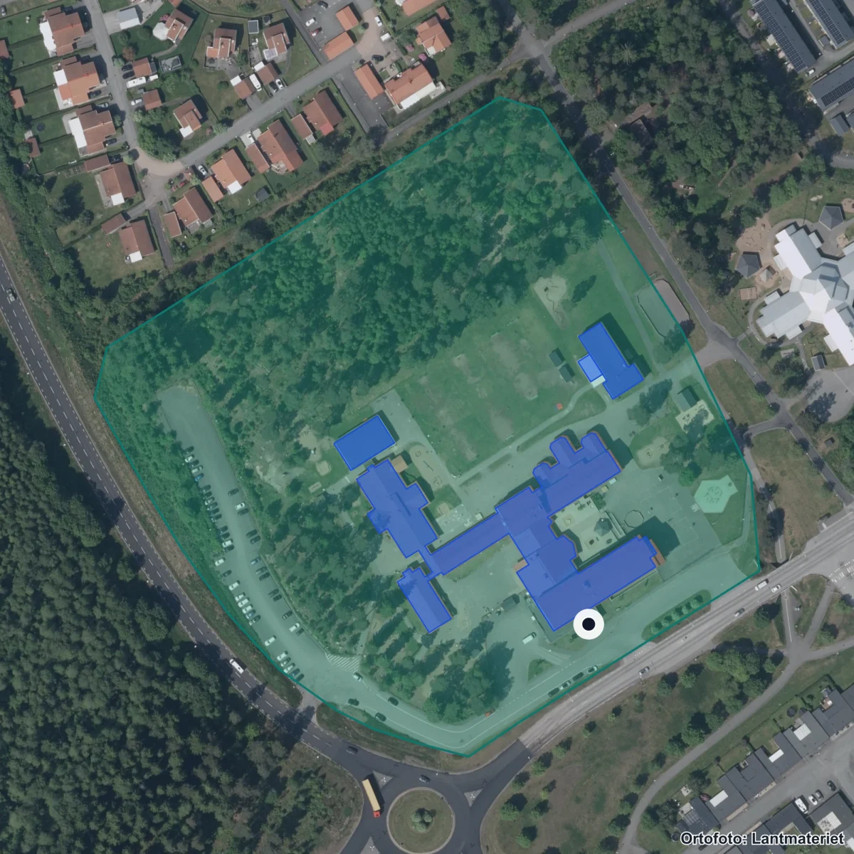 Aerial view of Åkerskolan, orthophoto from Lantmäteriet