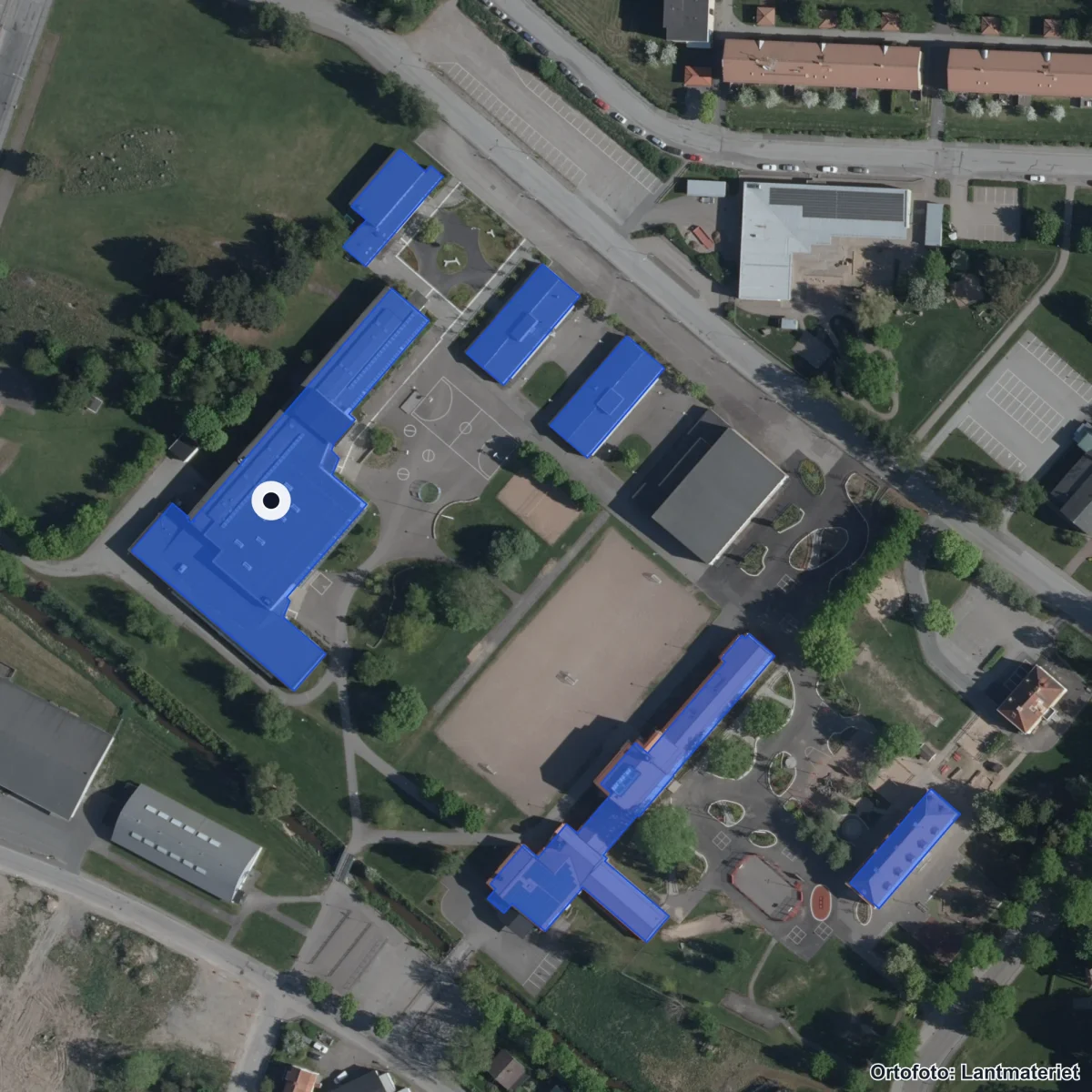 Aerial view of Liljestensskolan, orthophoto from Lantmäteriet