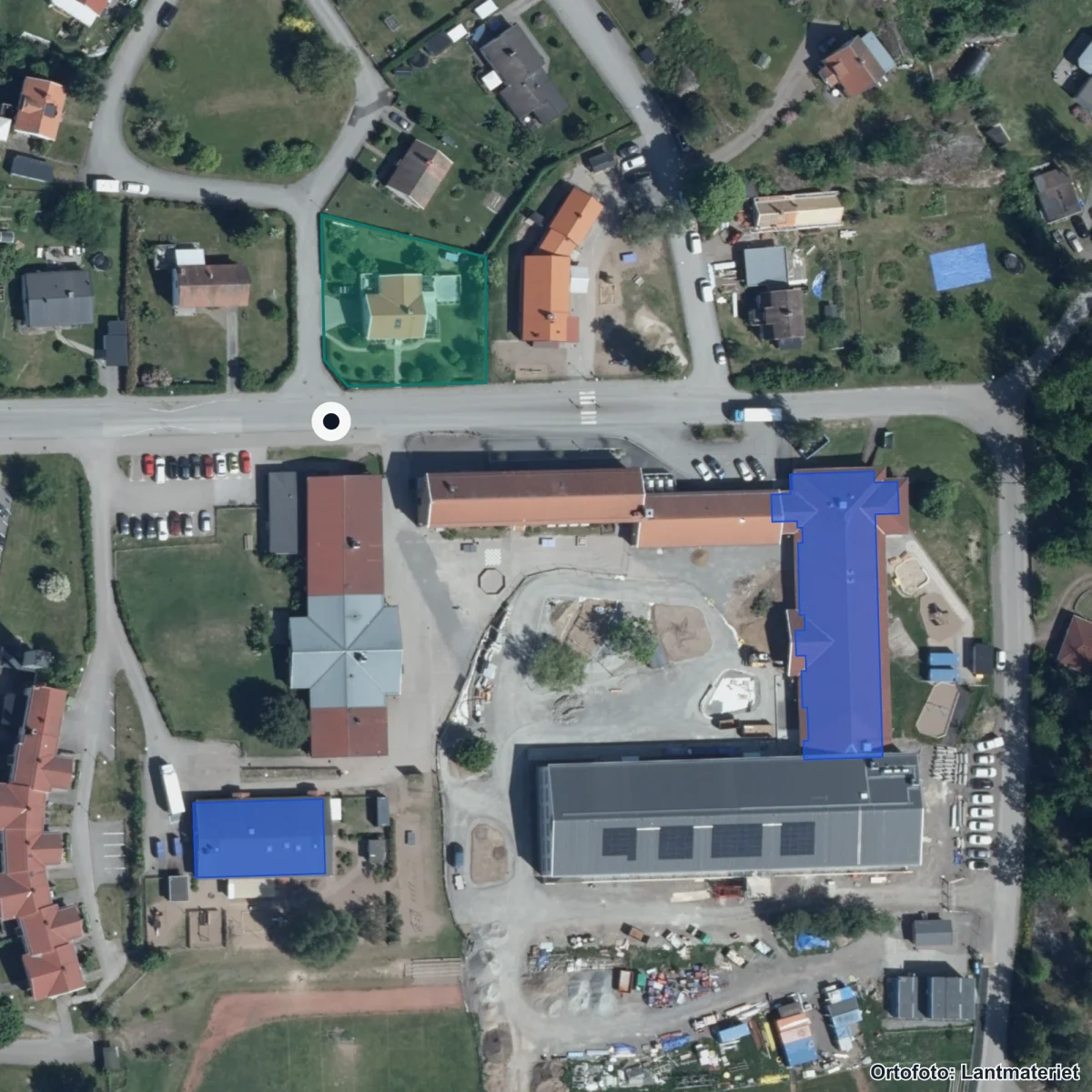 Aerial view of Rimforsa skola, orthophoto from Lantmäteriet