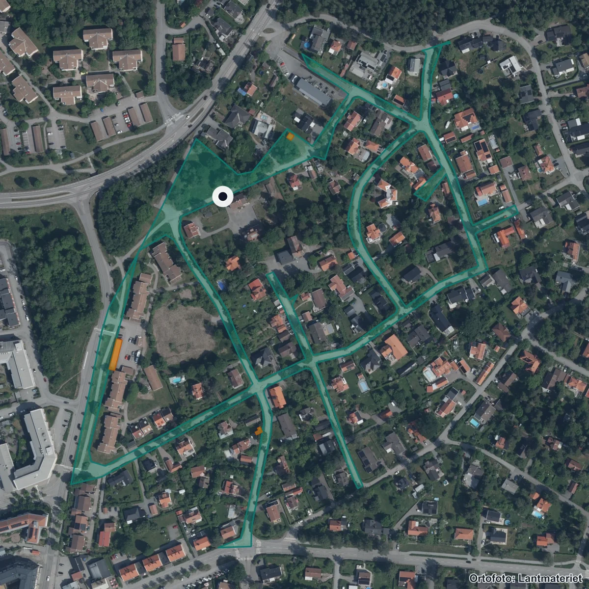 Flygbild över Sjögrenska, ortofoto från Lantmäteriet