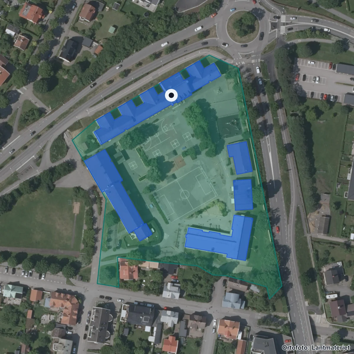 Aerial view of Hagaskolan, orthophoto from Lantmäteriet