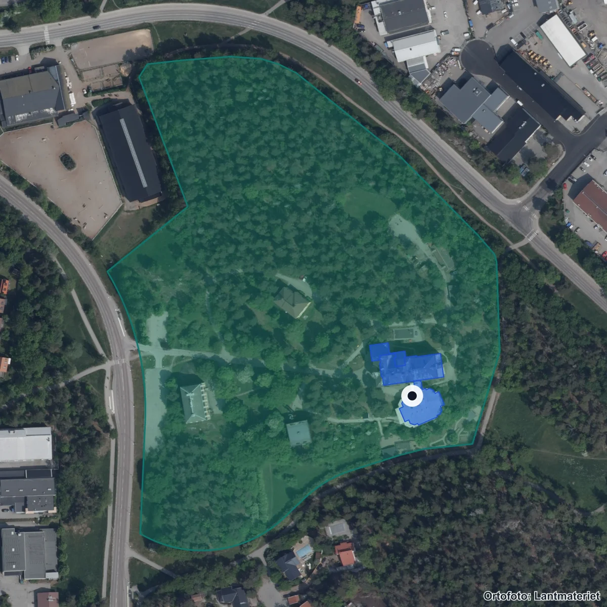 Flygbild över Futuraskolan AB, ortofoto från Lantmäteriet