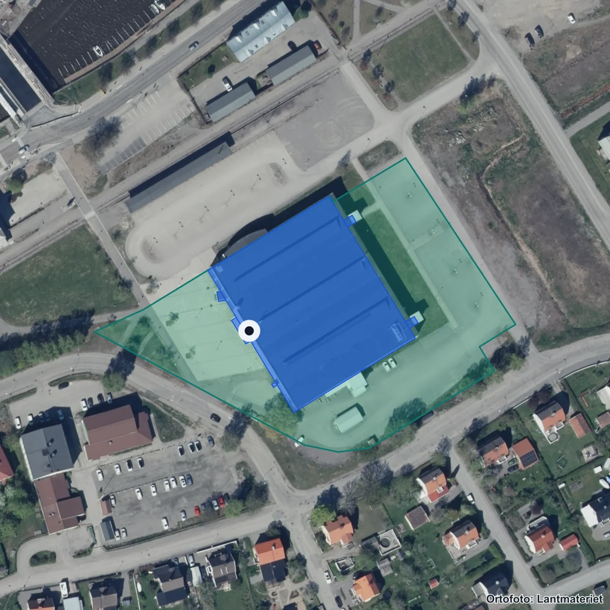 Flygbild över CFL Söderhamn, ortofoto från Lantmäteriet