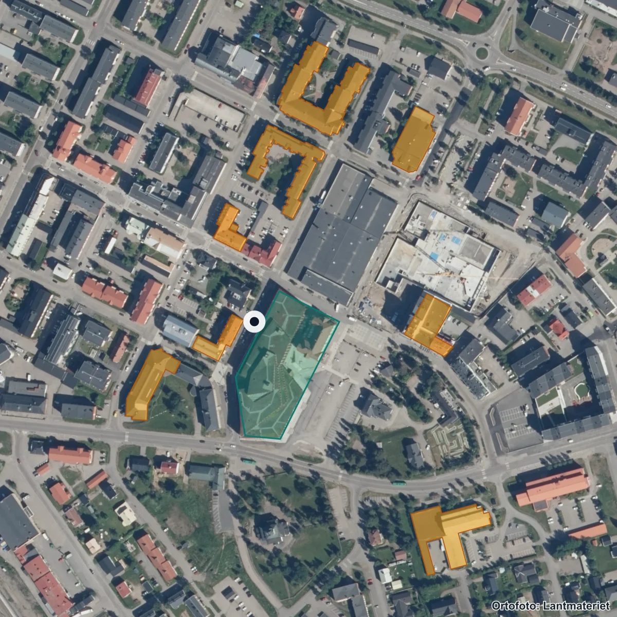 Aerial view of Lapplands Gymnasium Gällivare, orthophoto from Lantmäteriet
