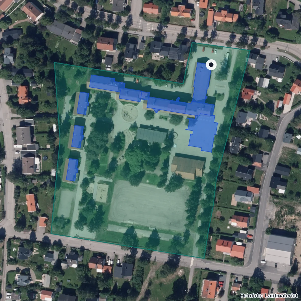 Aerial view of Grisbacka skola, orthophoto from Lantmäteriet