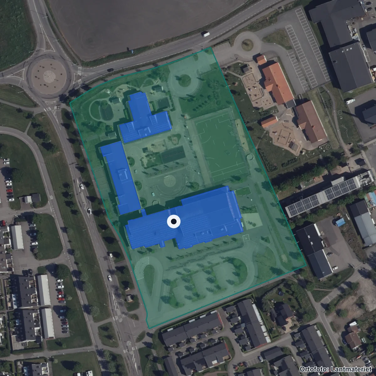 Aerial view of Åsa Gårdsskola, orthophoto from Lantmäteriet