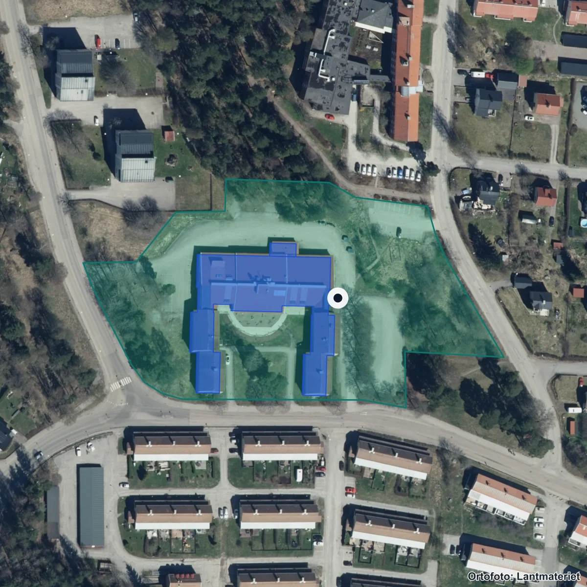 Aerial view of Central Insamlingsenhet Elevhälsan, orthophoto from Lantmäteriet