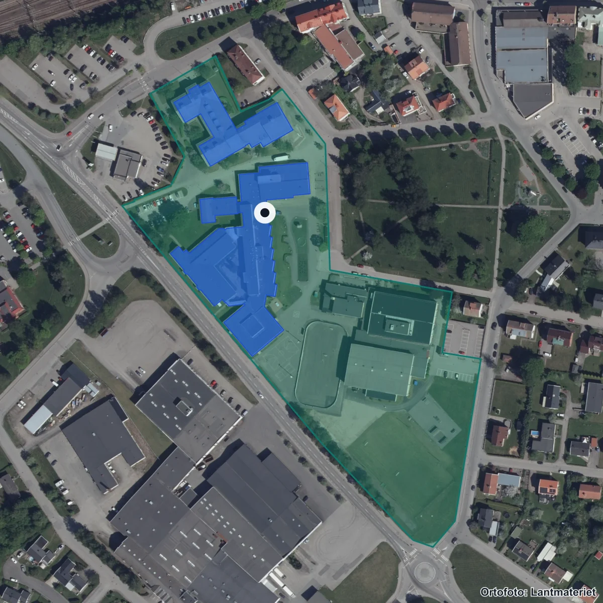 Aerial view of Altorpskolan, orthophoto from Lantmäteriet