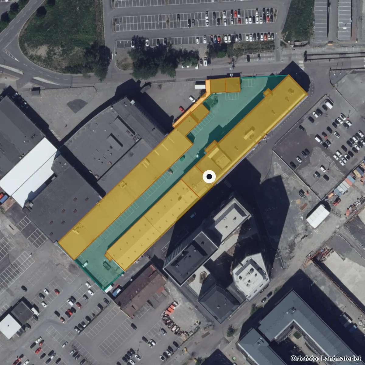 Aerial view of Folkuniversitetet, orthophoto from Lantmäteriet