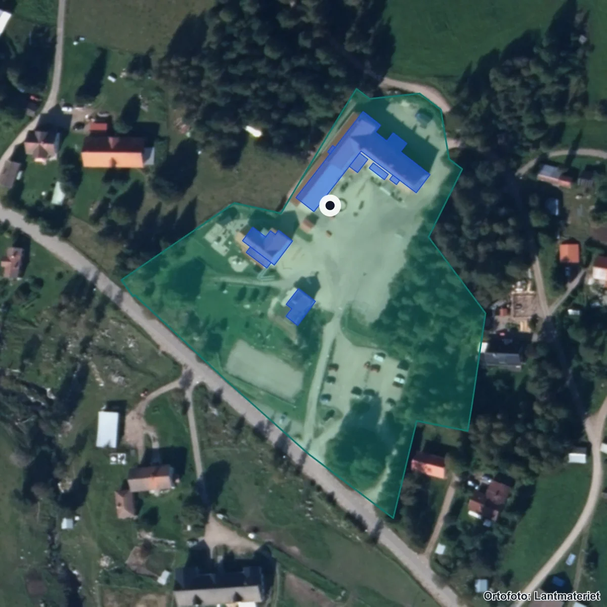 Aerial view of Celsiusskolan, orthophoto from Lantmäteriet