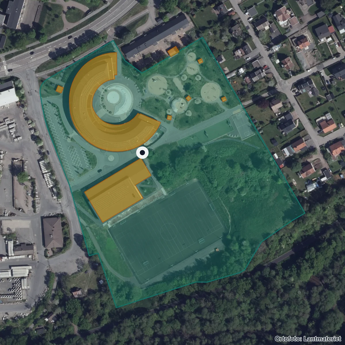 Aerial view of Lärjeskolan, orthophoto from Lantmäteriet