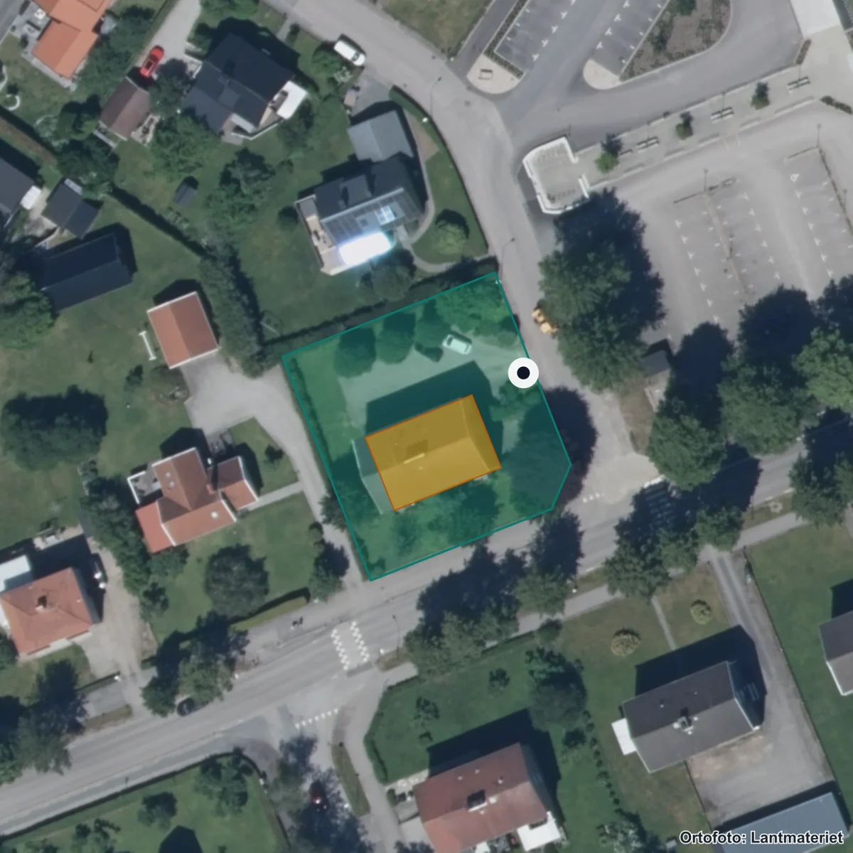 Aerial view of Hjortsbergskolan, orthophoto from Lantmäteriet