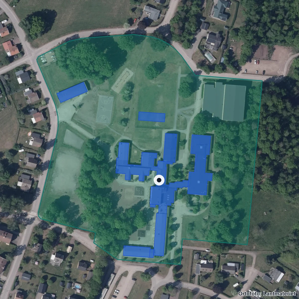 Flygbild över Krungårdsskolan, ortofoto från Lantmäteriet