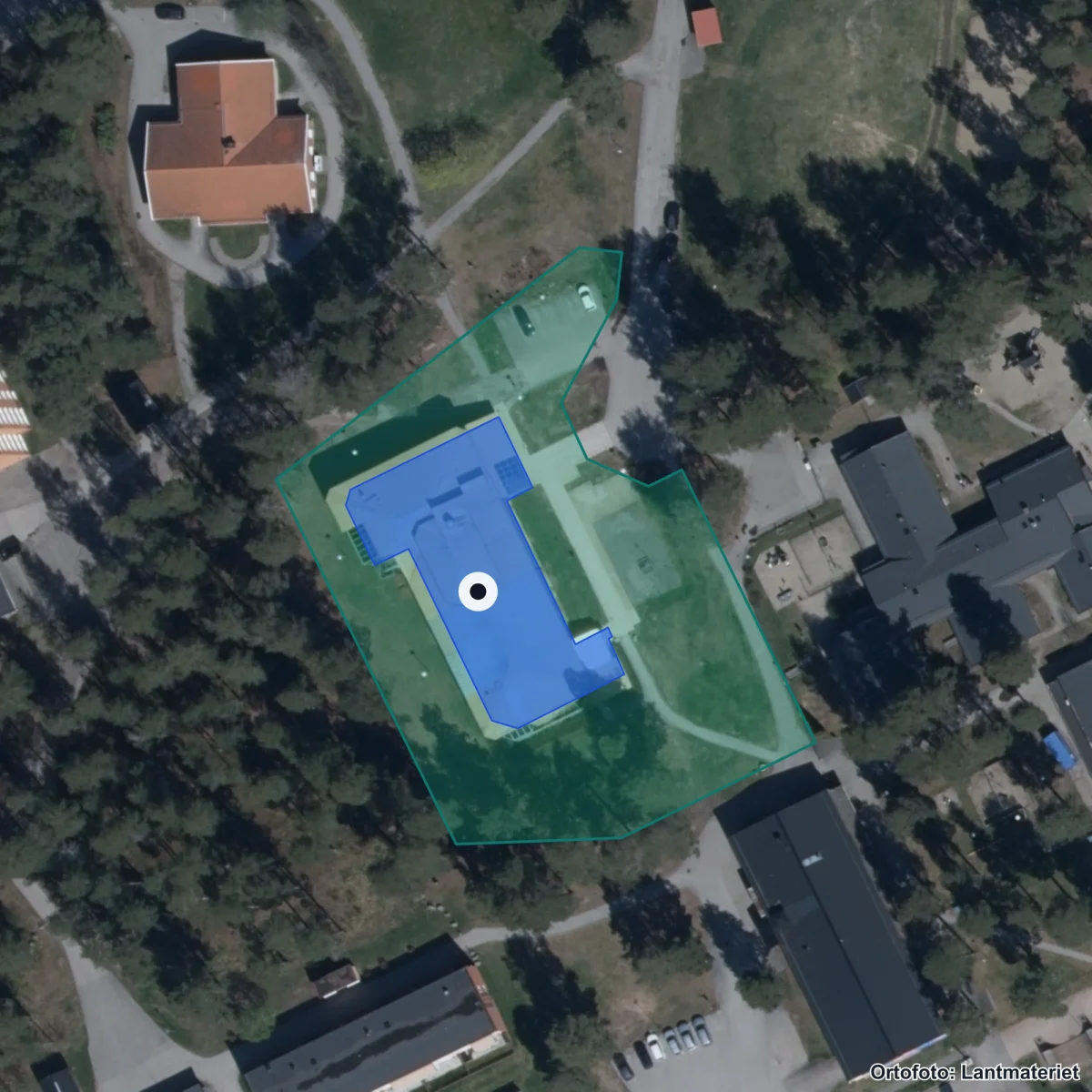 Flygbild över Central Insamlingsenhet, ortofoto från Lantmäteriet