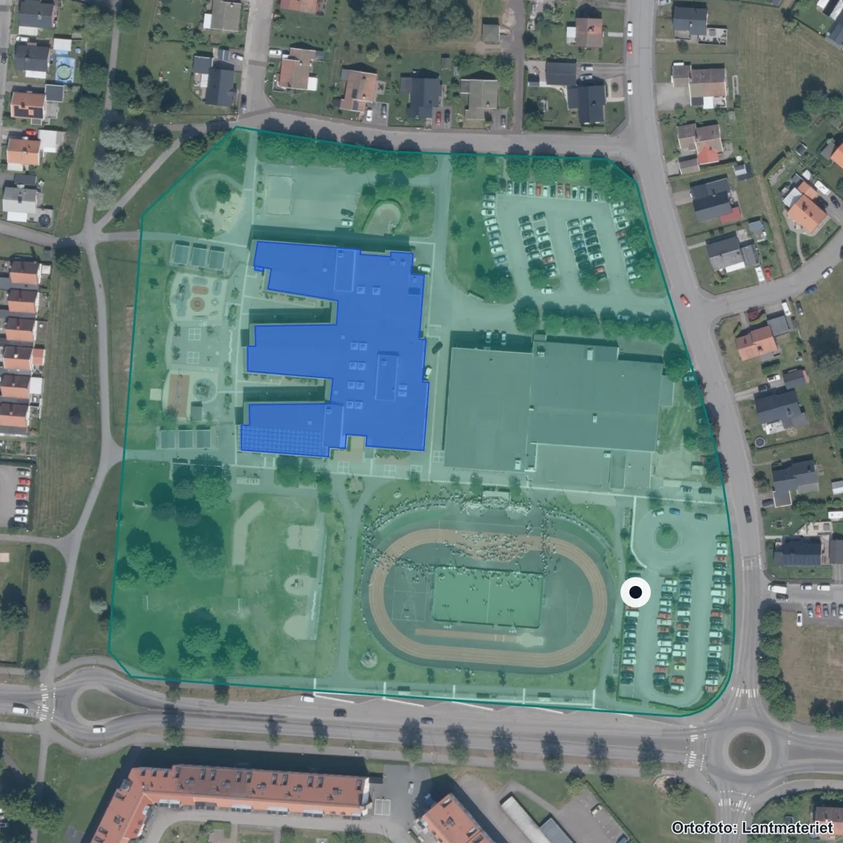 Aerial view of Forsens grundskola, orthophoto from Lantmäteriet