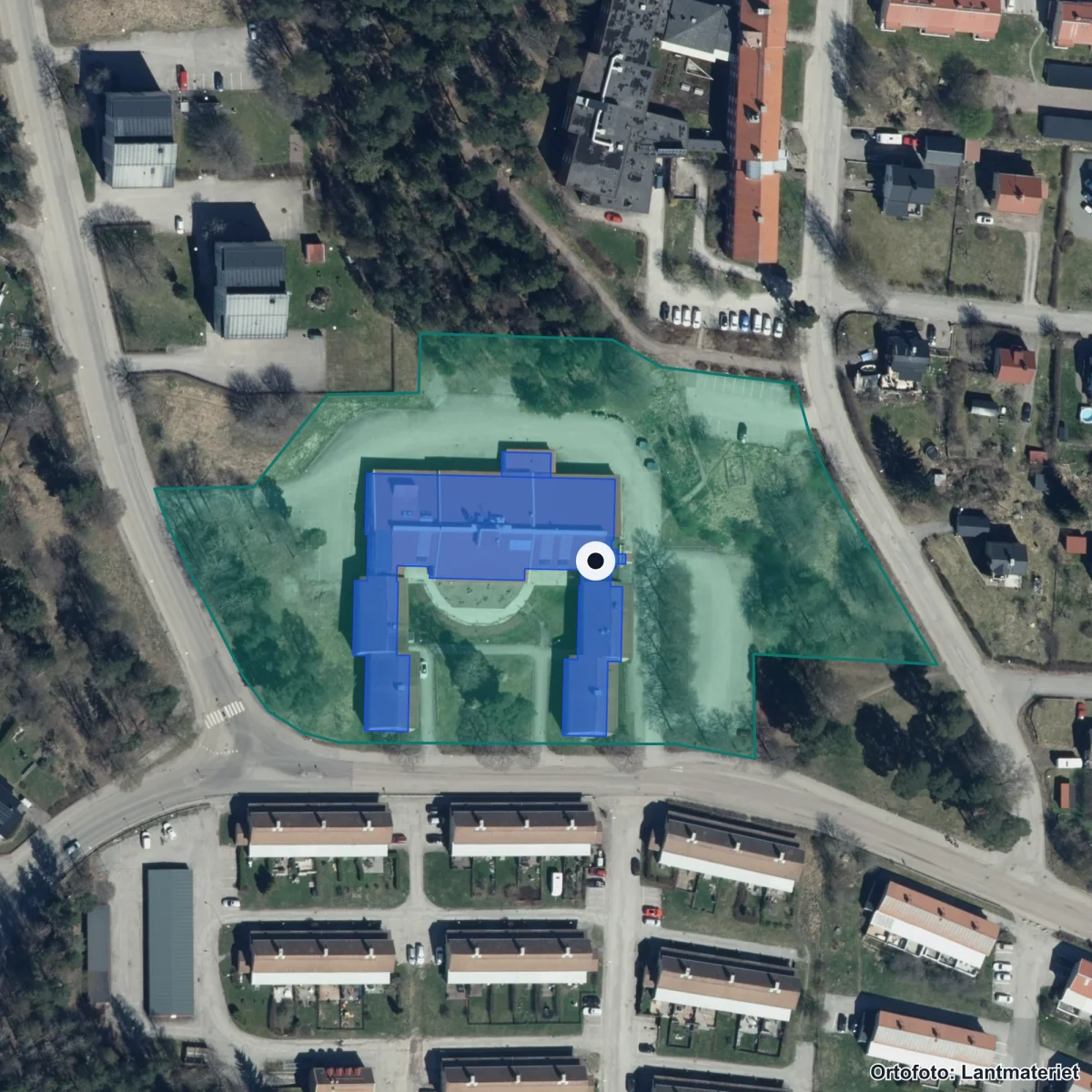 Aerial view of Björkhagsskolan, orthophoto from Lantmäteriet