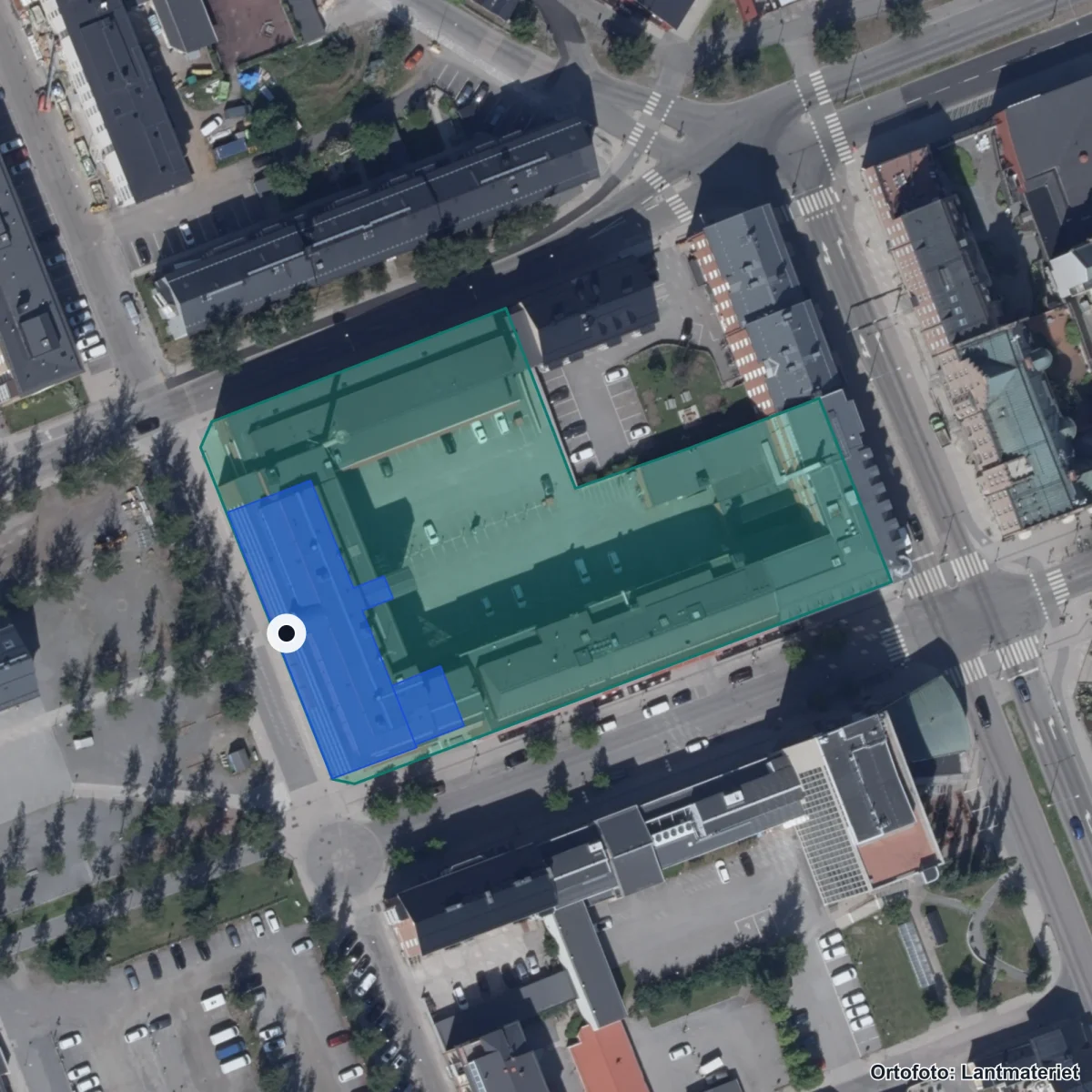 Flygbild över Luleå Gymnasieskola, ortofoto från Lantmäteriet