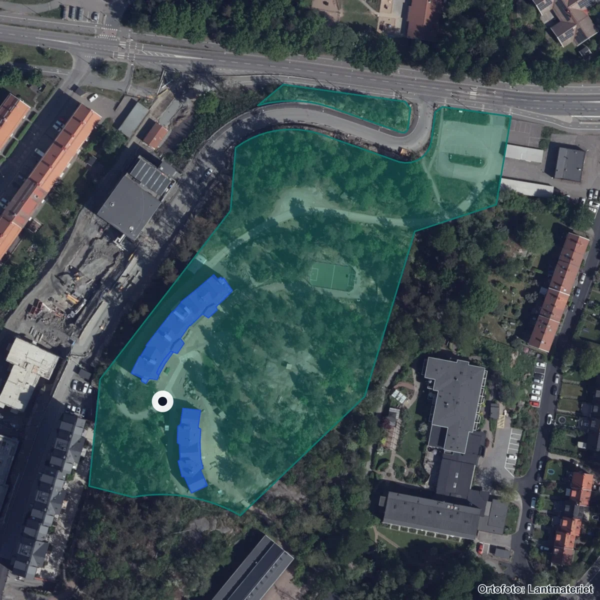 Aerial view of Rudolf Steinerskolan, orthophoto from Lantmäteriet