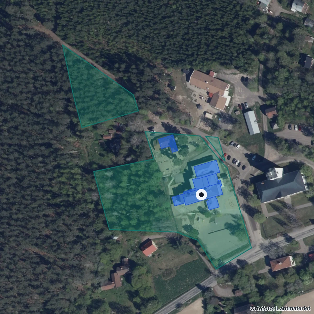 Flygbild över Rengsjöskolan, ortofoto från Lantmäteriet