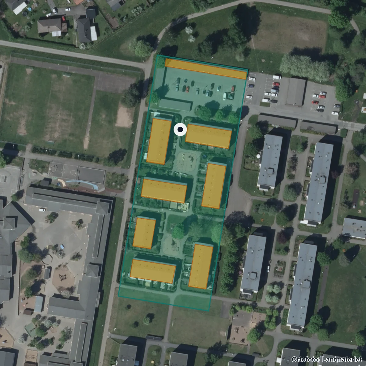 Aerial view of Lundenskolan, orthophoto from Lantmäteriet